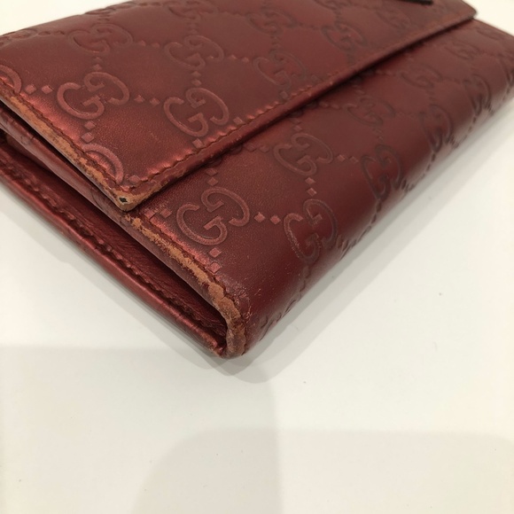 Gucci Burgundy Leather Long Wallet Sku#84577 (Gently used,discoloration,rubbing) - Picture 6 of 16